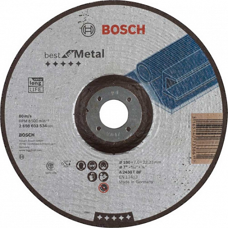 Шлифовальный круг по металлу BOSCH 180х7х22.2 мм A2430T-BF Best for Metal [2608603534]