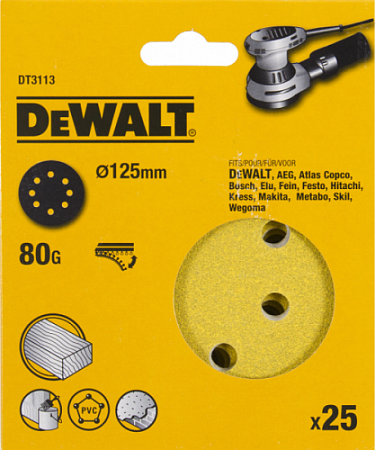Диски на велюровой основе с отверстиями DeWALT DT3113-QZ 125 мм, 8 отв. G80 [DT3113-QZ]