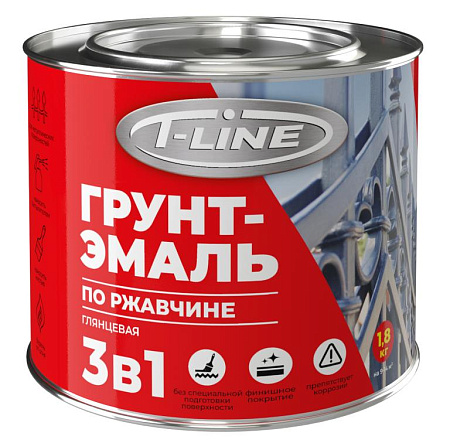 T-line Грунт-эмаль по ржавчине 3 в 1 черный 1,8 кг./6 1546987