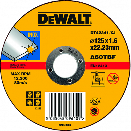 Отрезной круг по нержавеющей стали DeWALT 125х1.6x22.2 мм DT42341-XJ [DT42341-XJ]