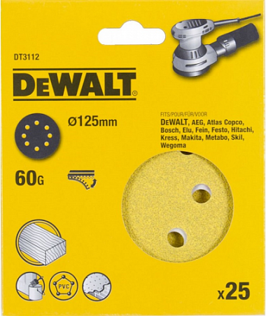 Диски на велюровой основе с отверстиями DeWALT DT3112-QZ 125 мм, 8 отв. G60 [DT3112-QZ]