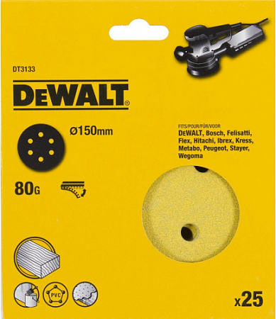 Диски на велюровой основе с отверстиями DeWALT DT3133-QZ 150 мм, 6 отв. G80 [DT3133-QZ]
